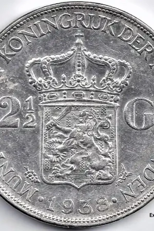 Szybka dostawa Nederland 1938 2½ Gulden Wilhelmina met grof haar UNC-