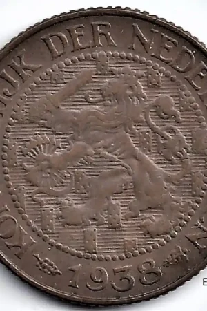 Autentyczny Nederland 1938 1 Cent Wilhelmina ZF