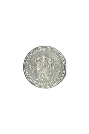 Nederland 1921 Historische Zilveren ½ Gulden Wilhelmina Zf met certificaat Nowość