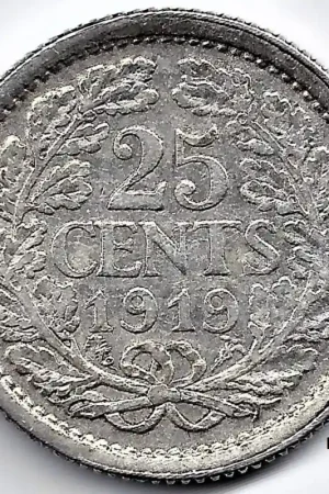 Autentyczny Nederland 1919 25 Cent Wilhelmina ZF