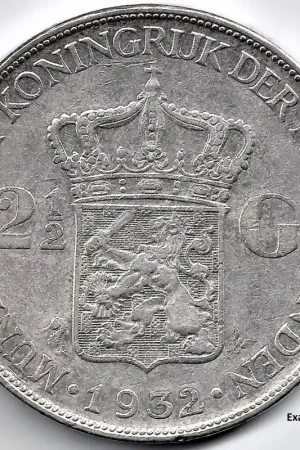 Najlepsza cena Nederland 1932 2½ Gulden Wilhelmina P (Grof haar)