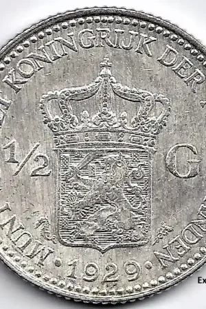 Wysoka jakość Nederland 1929 ½ Gulden Wilhelmina ZF+