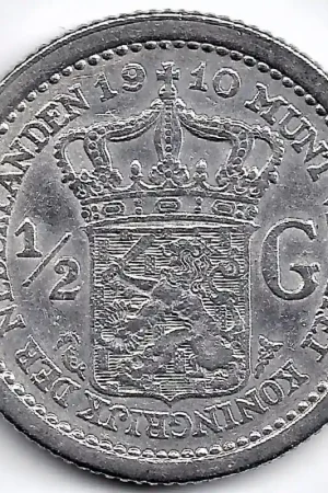 Nederland 1910 ½ Gulden Wilhelmina ZF- Darmowa dostawa