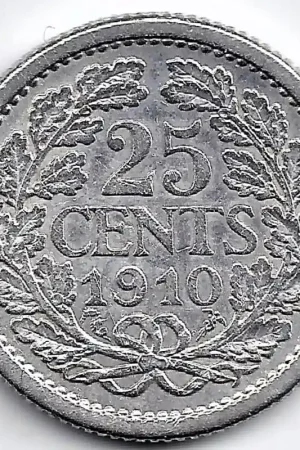 Nederland 1910 25 Cent Wilhelmina ZF+ Niska cena