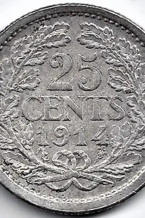 Nederland 1914 25 Cent Wilhelmina ZF Premium