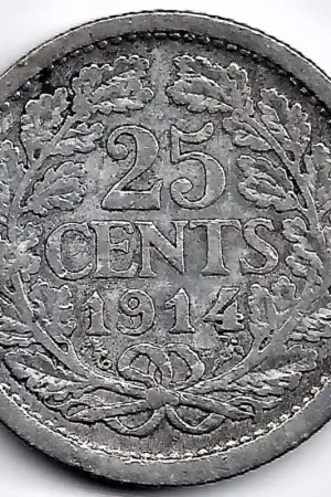 Nederland 1914 25 Cent Wilhelmina F- Autentyczny