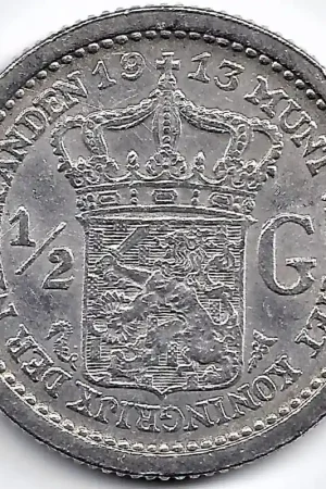 Nederland 1913 ½ GuldenWilhelmina ZF+ Szybka dostawa