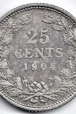 Nederland 1904 25 Cent Wilhelmina ZF Oryginalny