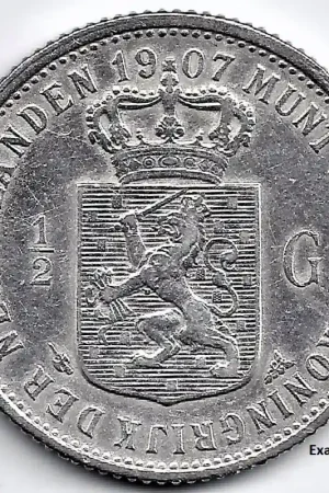 Nederland 1907 ½ GuldenWilhelmina ZF- Bezpieczna płatność