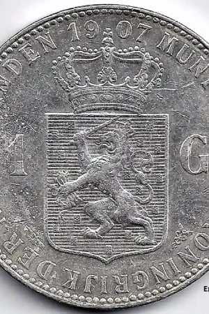 Oferta limitowana Nederland 1907 1 Gulden Wilhelmina ZF+