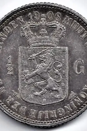 Nederland 1906 ½ GuldenWilhelmina ZF+ Popularny