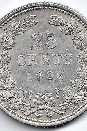 Tani Nederland 1906 25 Cent Wilhelmina ZF+