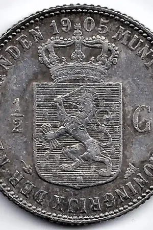 Autentyczny Nederland 1905 ½ GuldenWilhelmina ZF+