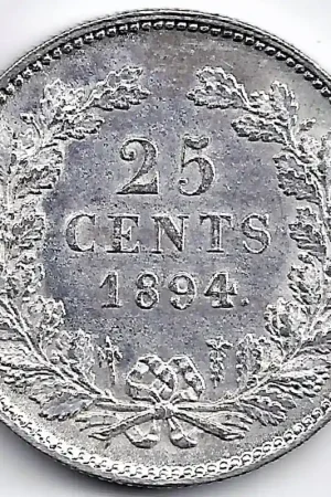 Nederland 1894 25 CentWilhelmina UNC- Oryginalny