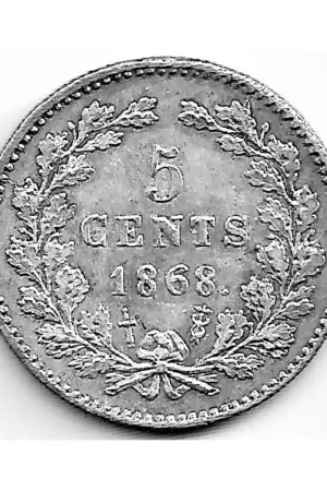 Nederland 1868 5 Cent Willem III P- Autentyczny