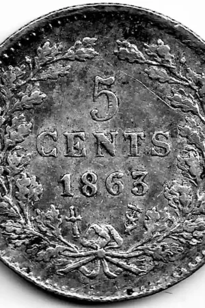 Oryginalny Nederland 1863 5 Cent Willem III ZF