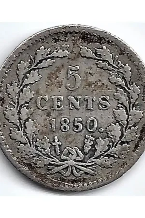 Nederland 1850 5 Cent Willem III ZF- met schuine nul Szybka dostawa