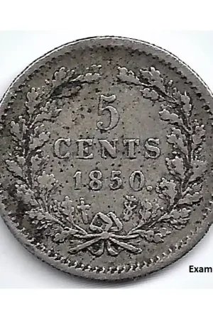 Nederland 1850 5 Cent Willem III F+ met schuine nul Darmowa dostawa