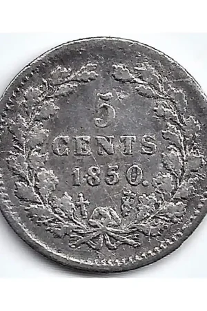 Nederland 1850 5 Cent Willem III F met schuine nul Niska cena