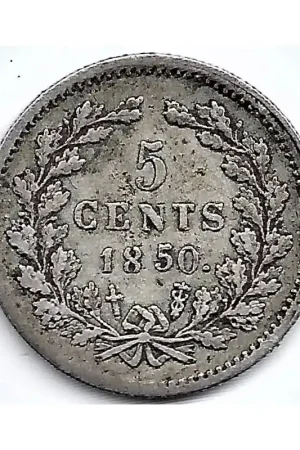 Oferta limitowana Nederland 1850 5 CentWillem III F+ met open 8 en hoge 5