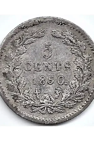 Nederland 1850 5 CentWillem III F+ met 'N-variant' Oryginalny