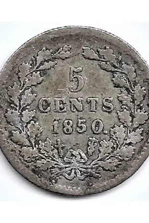 Tani Nederland 1850 5 CentWillem III F met 'N-variant'