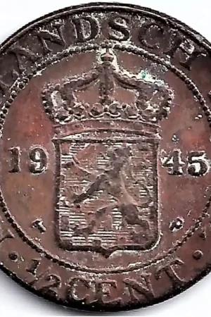 Popularny Nederlands Indië 1945P ½ Cent Wilhelmina F+