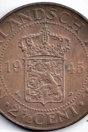 Nederlands Indië 1945P 2½ Cent Wilhelmina ZF+ Oryginalny