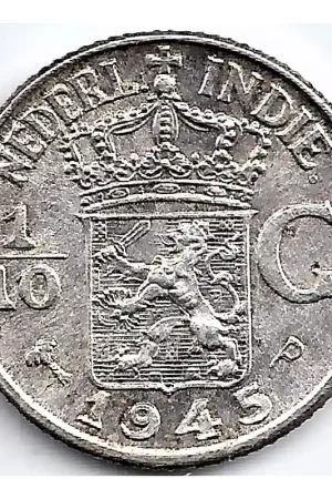 Nederlands Indië 1945P 10 Cent Wilhelmina P+ (P wijst naar bovenkant 5) Popularny