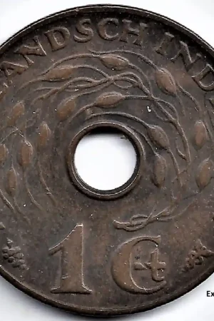 Autentyczny Nederlands Indië 1937 1 Cent Wilhelmina P-