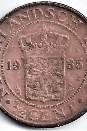 Nederlands Indië 1935 ½ Cent Wilhelmina ZF+ Oryginalny