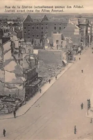 België Ruïnes van Leuven 1914 WO1 Ruines de Louvain Rue de la Station La Grande Guerre The Great War 1914-1918 HC58919 Wyprzedaż