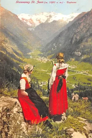Italië Gressoney St. Jean Costume 1927 Klederdracht Vintage Italia Europa HC59035 Darmowa dostawa