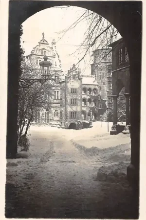 Promocja Duitsland Heidelberg Schlosshof in de sneeuw 1929 Fotokaart Schloss Kasteel Deutschland Europa HC58519