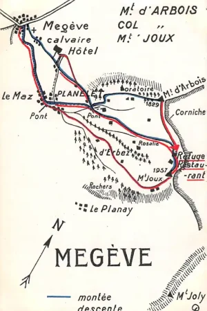 Autentyczny Frankrijk Megève Wandelroutekaart met op achterzijde reclame Bonneville Haute-Savoie France Europa HC56797