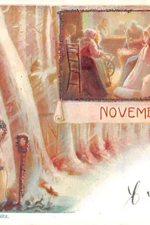 Duitsland Fantasie Maandkaart 1900 November De jacht Vintage Deutschland Europa HC55958 Kup teraz