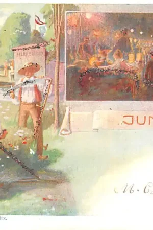 Zamów teraz Duitsland Fantasie Maandkaart 1900 Juni Maaien Vintage Deutschland Europa HC55953