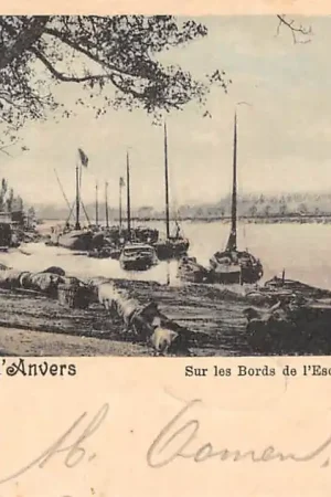 Zwrot pieniędzy België Les Environs d'Anvers Sur les Bors de l'Escaut 1900 Antwerpen Schepen aan de oevers van de Schelde Europa HC56003