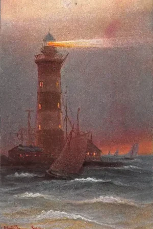 Duitsland Vuurtoren Leuchtturm Friedrichsort Kieler Fohrde Scheepvaart Illustrator Prof. Alfred Jensen Lighthouse Deutschland Europa Vintage HC55038 Oferta limitowana