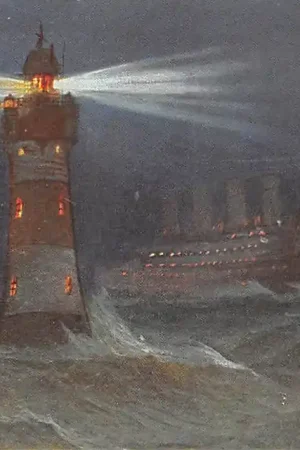 Wyprzedaż Duitsland Vuurtoren Rote- Sand - Leuchtturm an der Wesermundung met stoomschip Scheepvaart Illustrator Prof. Alfred Jensen Lighthouse Deutschland Europa Vintage HC55036