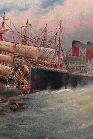 Zamów teraz Duitsland Scheepsramp Kollision bei nebligem Wetter Aanvaring Stoomschip en Viermaster bij mistScheepvaart Schepen Deutschland Europa Vintage HC55034