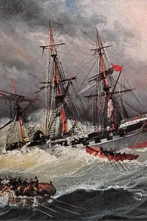 Duitsland Scheepsramp Mannschaft gerettet Bemanning in reddingsboten bij zinkende driemaster Scheepvaart Schepen Deutschland Europa Vintage HC55033 Tylko dziś