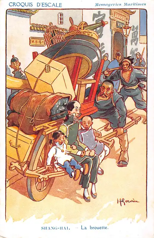 Tani Fantasie Illustrator Henri Gervese Shang-Hai La brouette China Cie Messageries Maritimes Marine Croquis d'Escale Cartoon Frankrijk France Europa HC54892