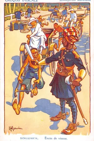 Darmowa dostawa Fantasie Illustrator Henri Gervese Singapore Exes de vitesse Cie Messageries Maritimes Marine Croquis d'Escale Cartoon Frankrijk France Europa HC54891