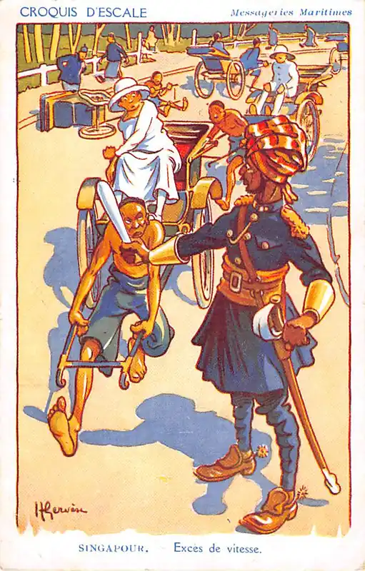 Darmowa dostawa Fantasie Illustrator Henri Gervese Singapore Exes de vitesse Cie Messageries Maritimes Marine Croquis d'Escale Cartoon Frankrijk France Europa HC54891