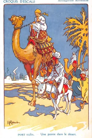 Fantasie Illustrator Henri Gervese Port Said Une pointe dans le desert Cie Messageries Maritimes Marine Cartoon Frankrijk France Europa HC54885 Tylko dziś