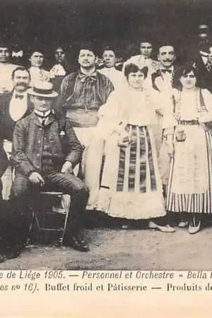 België Luik 1905 Exposition Universelle de Liege Personnel et Orchestre Bella Intalia du Chalet Beatrice Europa Buffet froid et Patisserie Produits de la Maison Ve DabinHC53356 Popularny