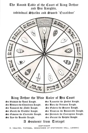 Ostatnia szansa Engeland Tintagel The Round Table of the Court of King Arthur and his Knights Individual Shields and Sword Excalibur England Europa HC52543