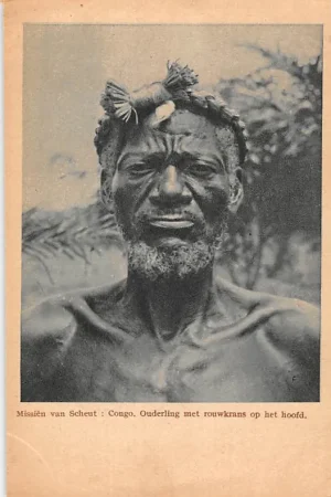 België Congo Missiën van Scheut Ouderling met rouwkrans op het hoofd Missie Afrika Europa HC52651 Ekspresowa dostawa