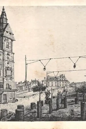 Frankrijk Ancien Paris La Tour de l'Horloge et le 'Pont au Change, sous l'Empire vers 1812; de lautre cote du 'Pont: la Place du Chatelet et la Fontaine de la Victoire France Europa HC52481 Ekspresowa dostawa